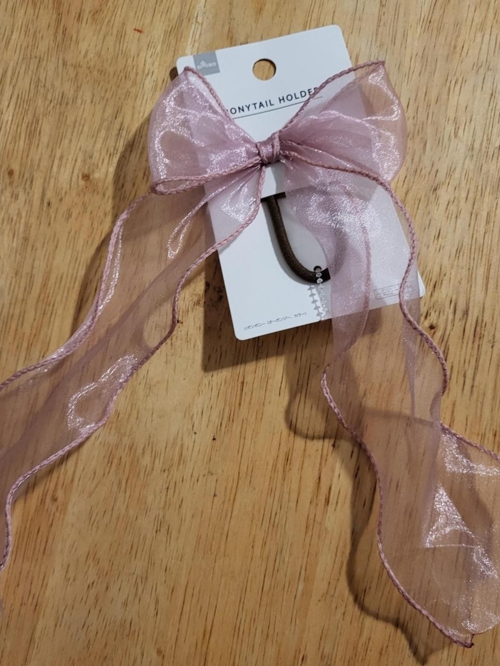 Daiso Sheer Organza Ribbon Bow Ponytail Holder - Dusty Rose